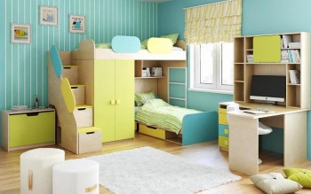 Детская комната Смайли (Желтый/Голубой/Зеленый/корпус Клен) в Плотниково - plotnikovo.mebel54.com | фото