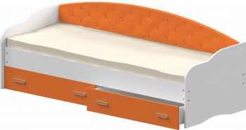 Кровать Софа-7 с мягкой спинкой (800х1900) Белый/Оранжевый в Плотниково - plotnikovo.mebel54.com | фото