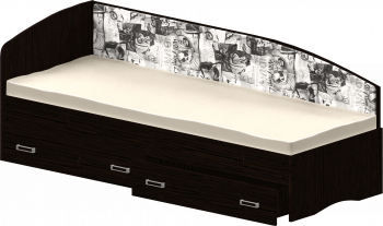 Кровать Софа-9 с мягкой спинкой с рисунком Милана (900х1900) Венге в Плотниково - plotnikovo.mebel54.com | фото
