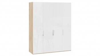 Шкаф для одежды с 4 глухими дверями «Эмбер» Яблоня Беллуно/Белый глянец в Плотниково - plotnikovo.mebel54.com | фото