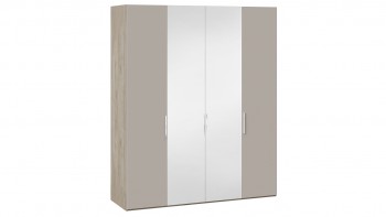 Шкаф комбинированный с 2 глухими и 2 зеркальными дверями «Эмбер» Баттл Рок/Серый глянец в Плотниково - plotnikovo.mebel54.com | фото